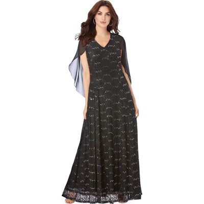 Roaman's Roaman's Plus Size Allover Lace Gown With Capelet