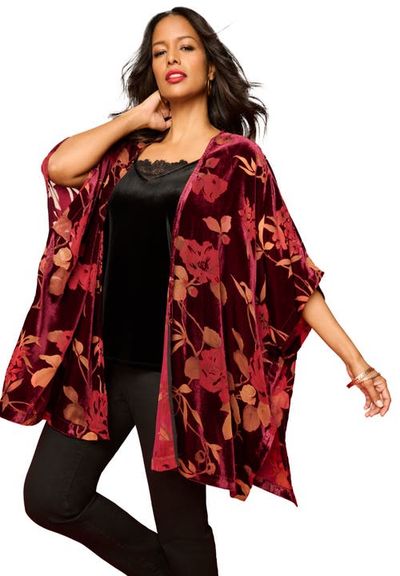 Roaman's Roaman's Plus Size Burnout Velvet Wrap