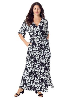 Roaman's Roaman's Plus Size Flutter Sleeve Wrap Maxi Dress