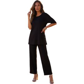 Roaman's Roaman's Plus Size French Terry Wide Leg Cropped Pant Set
