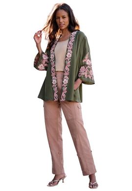 Roaman's Roaman's Plus Size Georgette Embroidered Wrap Sleeve Jacket