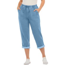 Roaman's Roaman's Plus Size Knit Denim Pull On Cuffed Capri Jean