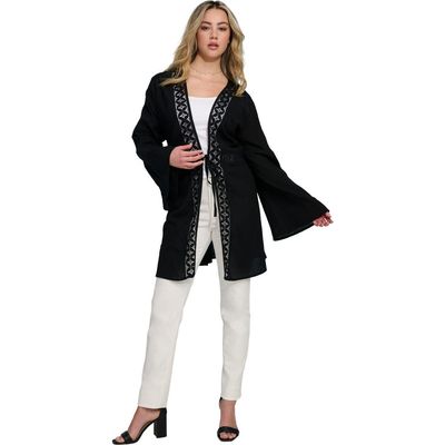 Roaman's Roaman's Plus Size Lace Trim Tassel Bell Sleeve Wrap