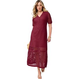 Roaman's Roaman's Plus Size Openwork Knit V Neck Tiered Maxi Dress