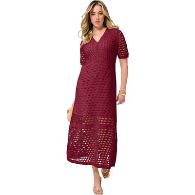 Roaman's Roaman's Plus Size Openwork Knit V Neck Tiered Maxi Dress