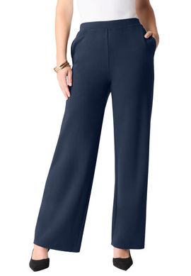 Roaman's Roaman's Plus Size Ponte Wide Leg Pant With Pockets And Pull On Elastic Waist