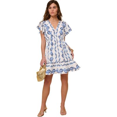 Roaman's Roaman's Plus Size Printed V Neck Ruffle Sleeve Mini Dress