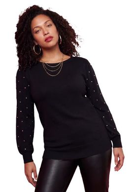 Roaman's Roaman's Plus Size Rhinestone Boatneck Blouson Sleeve Sweater (plus)