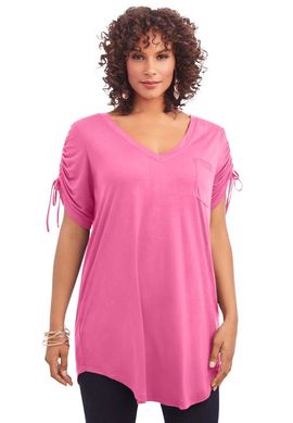Roaman's Roaman's Plus Size Ruched Sleeve Ultra Drape Tunic
