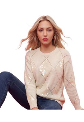 Roaman's Roaman's Plus Size Sequin Diamond Boatneck Sweater (plus)