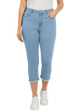 Roaman's Roaman's Plus Size Straight Leg Frayed Hem Cropped Capri Jean