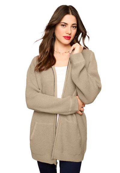 Roaman's Roaman's Plus Size Waffle Knit Zip Front Relaxed Hoodie