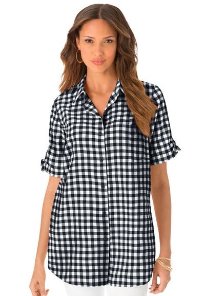 Roaman's Roaman's Tie Sleeve Button Down Shirt