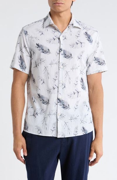 Robert Barakett Robert Barakett Manolo Feather Print Short Sleeve Stretch Cotton Button-Up Shirt