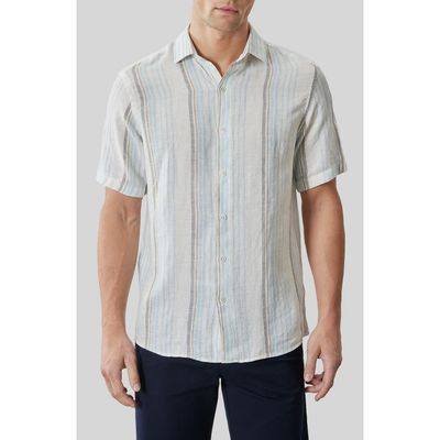 Robert Barakett Robert Barakett Thayer Stripe Short Sleeve Linen Button-Up Shirt