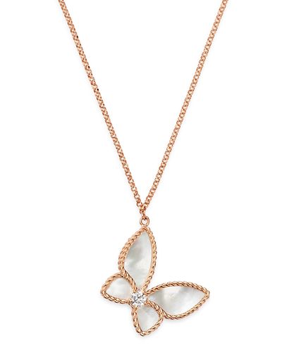 Roberto Coin Roberto Coin 18K Rose Gold Mother-of-Pearl & Diamond Butterfly Pendant Necklace, 16