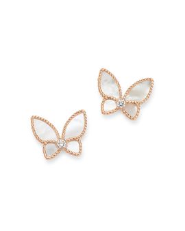 Roberto Coin Roberto Coin 18K Rose Gold Mother-of-Pearl & Diamond Butterfly Stud Earrings