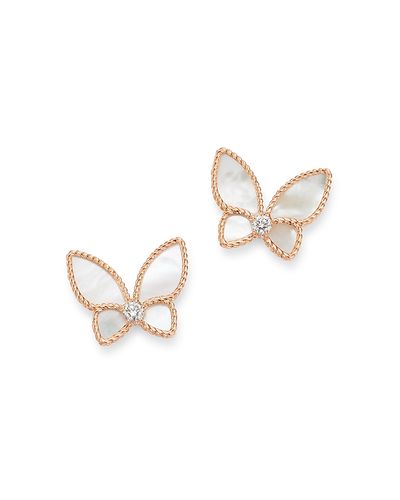 Roberto Coin Roberto Coin 18K Rose Gold Mother-of-Pearl & Diamond Butterfly Stud Earrings