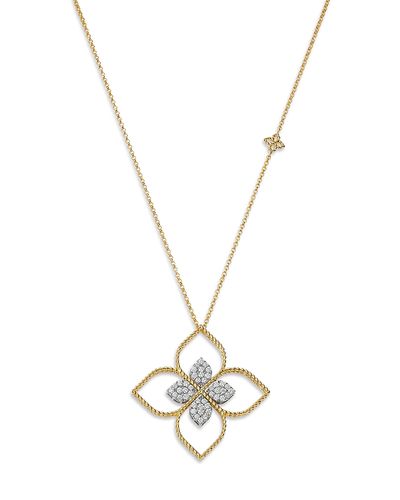 Roberto Coin Roberto Coin 18K White & Yellow Diamond Open Flower Necklace, 0.43 tcw