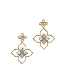Roberto Coin Roberto Coin 18K White & Yellow Gold Princess Diamond Flower Drop Earrings, 0.97 tcw