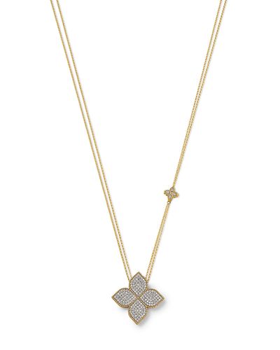 Roberto Coin Roberto Coin 18K White & Yellow Gold Princess Flower Diamond Adjustable Pendant Necklace, 18 or 31