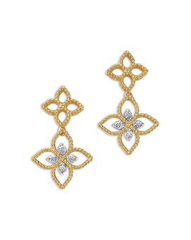 Roberto Coin Roberto Coin 18K White & Yellow Gold Princess Flower Diamond Dangle Drop Earrings, 0.05 tcw