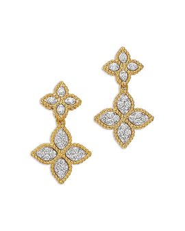 Roberto Coin Roberto Coin 18K White & Yellow Gold Princess Flower Diamond Dangle Drop Earrings, 0.43 tcw