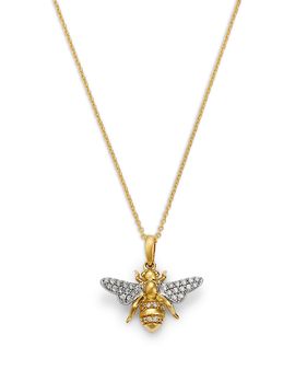 Roberto Coin Roberto Coin 18K White & Yellow Gold Tiny Treasures Diamond Bee Pendant Necklace, 0.15 tcw