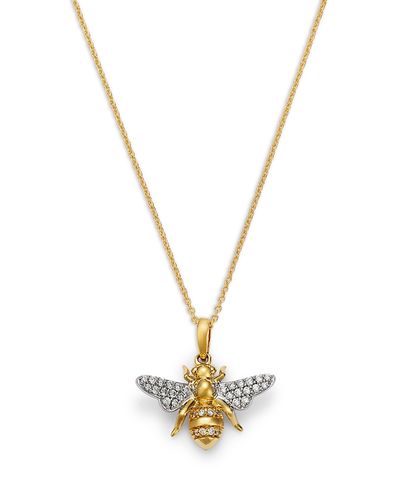 Roberto Coin Roberto Coin 18K White & Yellow Gold Tiny Treasures Diamond Bee Pendant Necklace, 0.15 tcw
