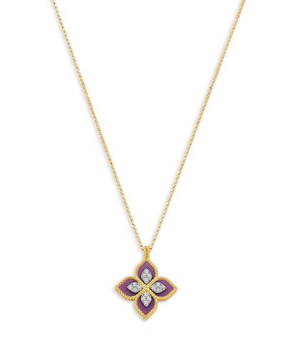 Roberto Coin Roberto Coin 18K White & Yellow Gold Venetian Princess Phosphoiderite & Diamond Flower Pendant Necklace, 16-18