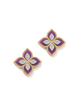 Roberto Coin Roberto Coin 18K White & Yellow Gold Venetian Princess Phosphoiderite & Diamond Flower Stud Earrings