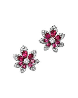 Roberto Coin Roberto Coin 18K White Gold Rubellite & Diamond Tiara Stud Earrings
