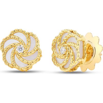 Roberto Coin Roberto Coin 18K Yellow Gold Diamond & Mother-of-Pearl Rose Stud Earrings (Nordstrom Exclusive)