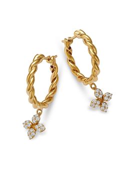 Roberto Coin Roberto Coin 18K Yellow Gold Love in Verona Diamond Flower Dangle Hoop Earrings, 0.27 tcw