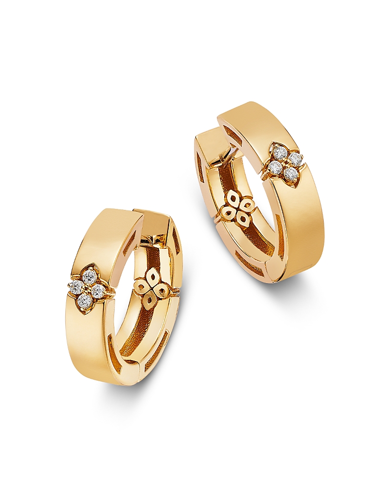 Roberto Coin Roberto Coin 18K Yellow Gold Love in Verona Diamond Flower Hoop Earrings, 0.03 tcw