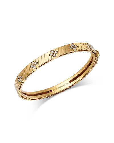 Roberto Coin Roberto Coin 18K Yellow Gold Love in Verona Diamond Flower Ridged Bangle Bracelet, 0.43 tcw