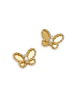 Roberto Coin Roberto Coin 18K Yellow Gold Mother of Pearl & Diamond Butterfly Stud Earrings