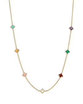 Roberto Coin Roberto Coin 18K Yellow Gold Venetian Princess Multi Gemstone Flower Station Necklace, 16-18