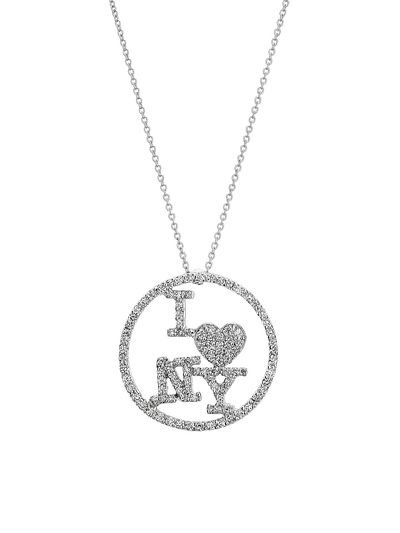 Roberto Coin Women's Tiny Treasures 18K White Gold & 0.60 TCW Diamond "I Love NY" Pendant Necklace