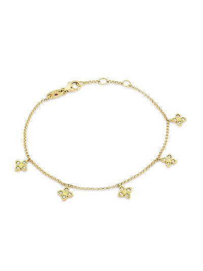 Roberto Coin Women's Venetian Princess 18K Yellow Gold & 0.18 TCW Diamond Flower Charm Bracelet/7"