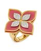 Roberto Coin Women's Venetian Princess 18K Yellow Gold, Rhodonite & 0.65 TCW Diamond Flower Ring - 5