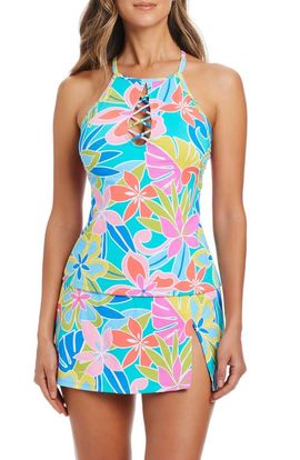 Rod Beattie Rod Beattie Floral Lattice High Neck Tankini Top