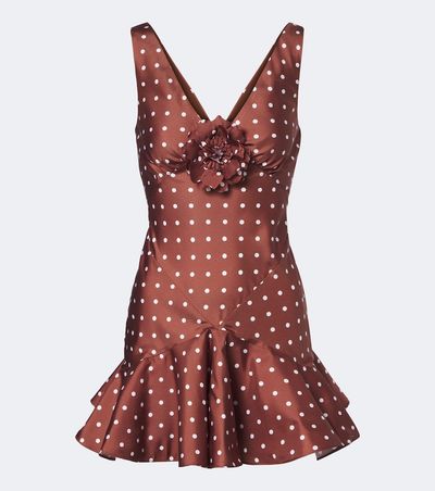 Rodarte Rodarte Floral-appliqué polka-dot satin minidress