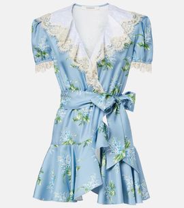 Rodarte Rodarte Floral lace-trimmed silk twill minidress