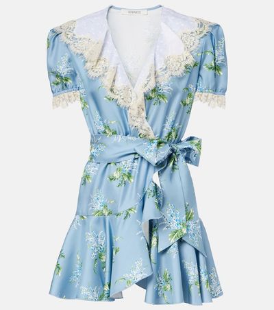 Rodarte Rodarte Floral lace-trimmed silk twill minidress