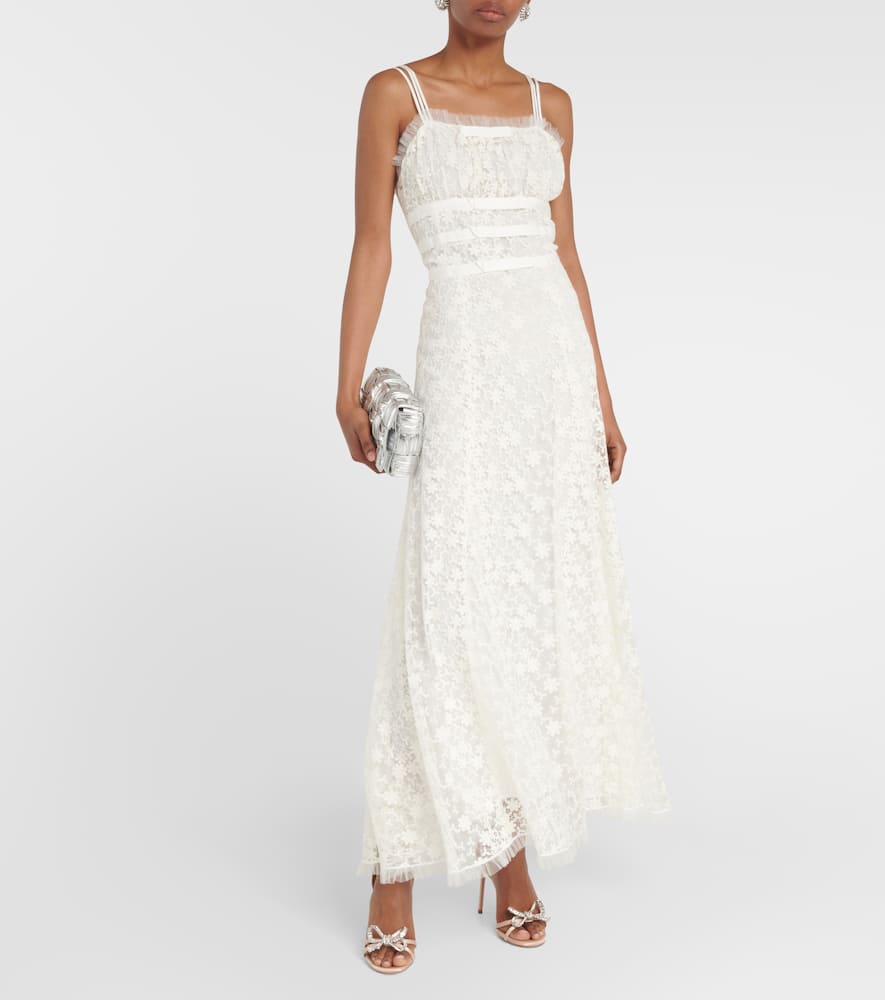 chinese dress ladies White Silk Satin Dress With Beaded Tulle And Lace Trim Detail – Rodarte main image 1