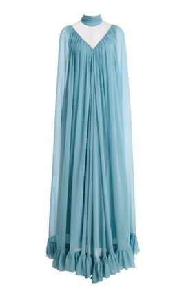Rodarte Rodarte Pleated Cape Chiffon Gown