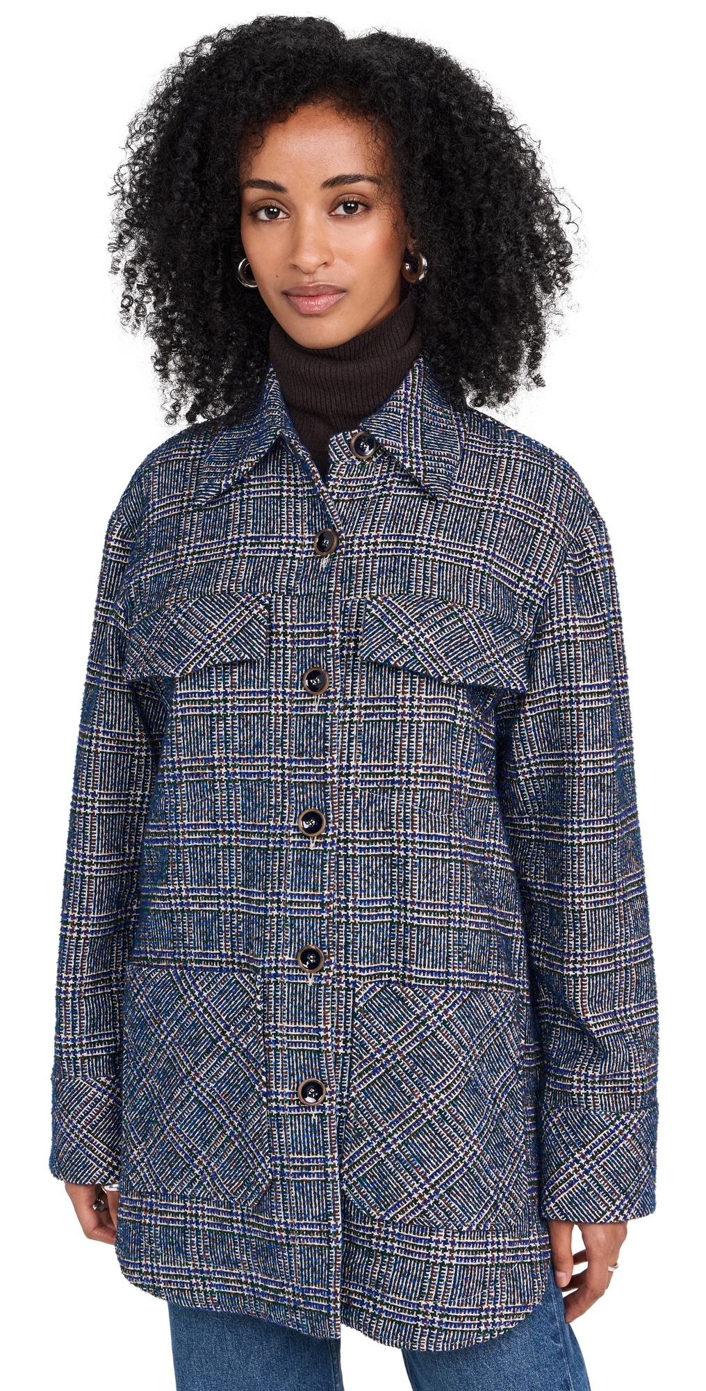 Rodebjer - Avril Boucle Check Jacket Utility Blue L