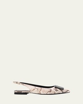Roger Vivier Gommettine Snake-Embossed Leather Slingback Flats