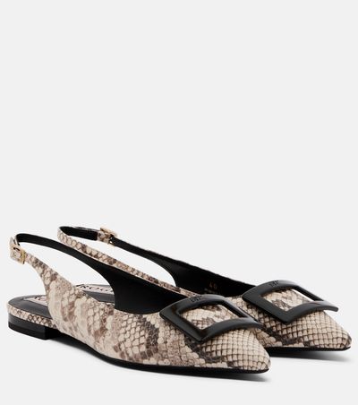 Roger Vivier Roger Vivier Gommettine snake-effect leather slingback flats